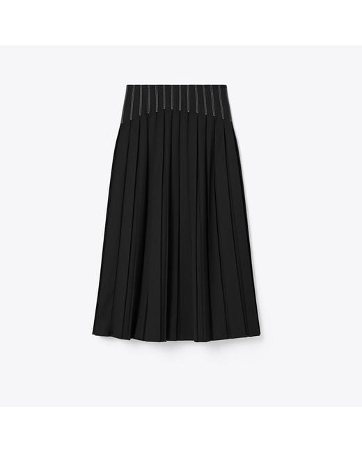 Tory Burch Black Wool Twill Pleated Skirt