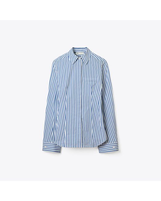 Tory Burch Blue Bell-Sleeve Cotton Shirt