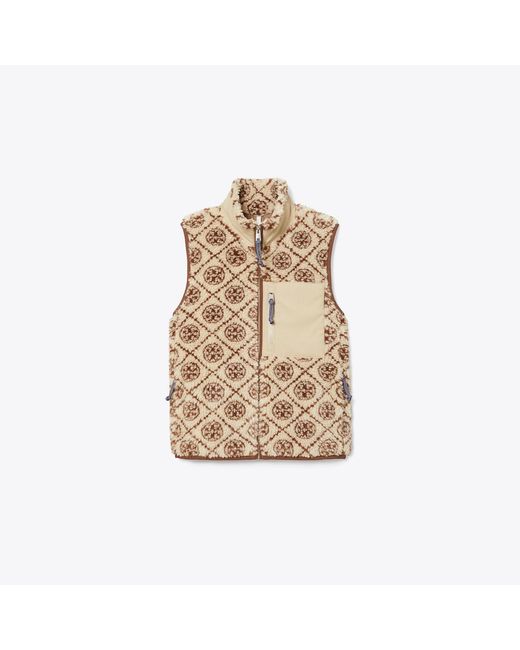Tory Burch Natural T Monogram Fleece Vest