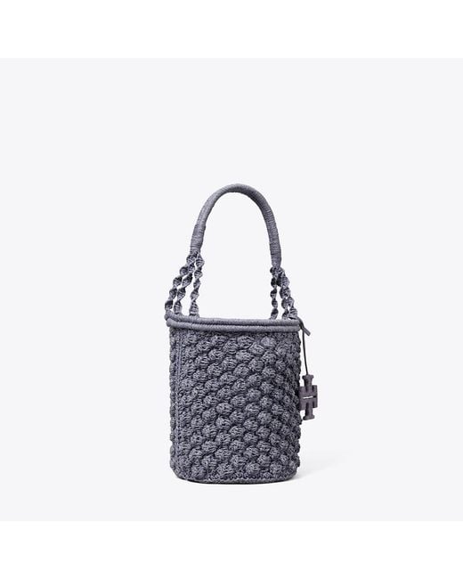 Tory Burch Blue Ella Hand-Crocheted Popcorn Bucket Bag