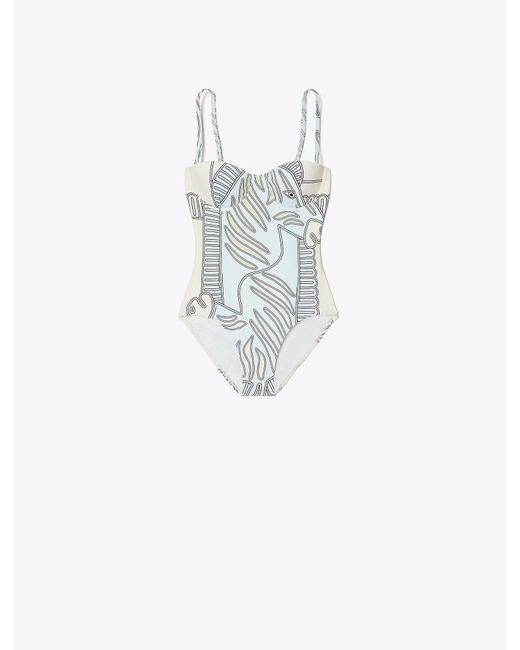 Tory Burch White Printed Underwire One-piece Swimsuit