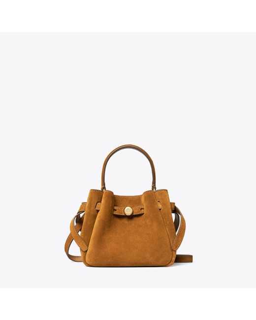 Tory Burch Brown Mini Romy Suede Bucket Bag, One Size