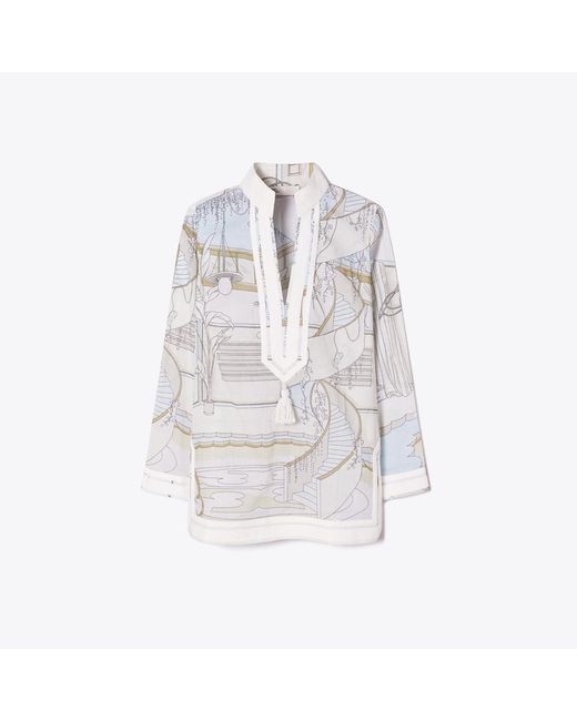 Tory Burch White Printed Tory Tunic