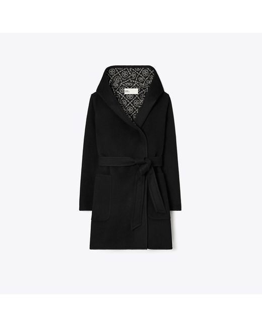 Tory Burch Black Hooded Wool Coat