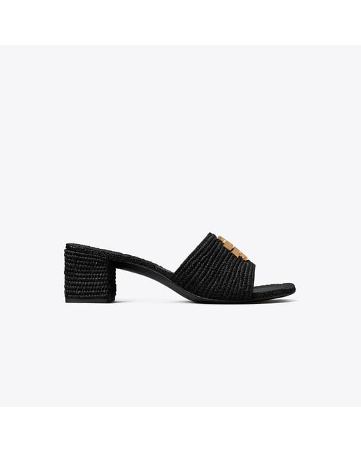 Tory Burch Black Eleanor Raffia Heeled Sandal