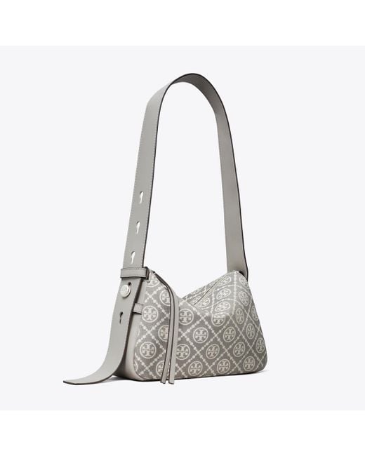 Tory Burch Gray Small Romy T Monogram Shoulder Bag, One Size