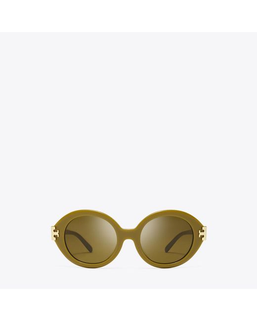 Tory Burch Green Eleanor Oval Sunglasses, One Size