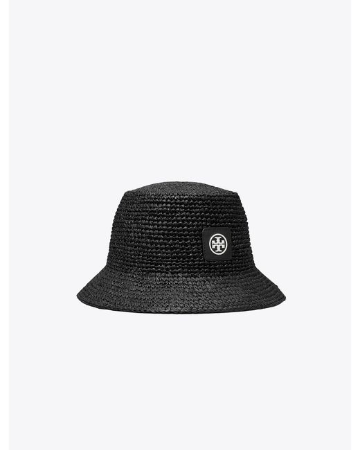 Tory Burch Black Straw Bucket Hat