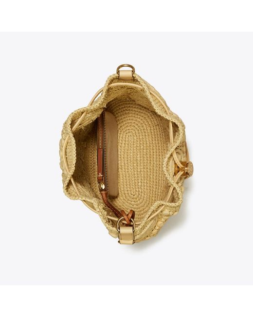 Tory Burch Metallic T Monogram Raffia Bucket Bag, One Size