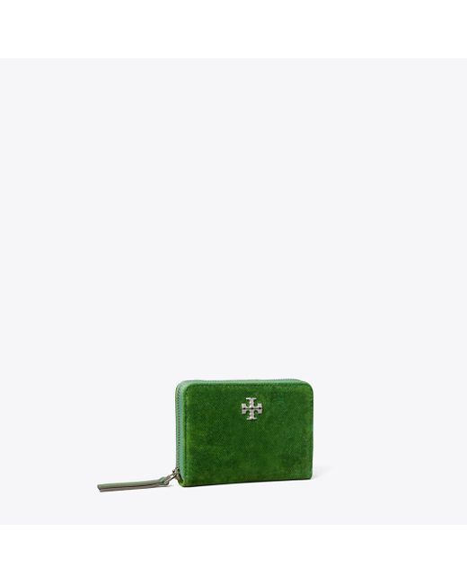 Tory Burch Green Small Kira Flocked Zip-Around Wallet, One Size