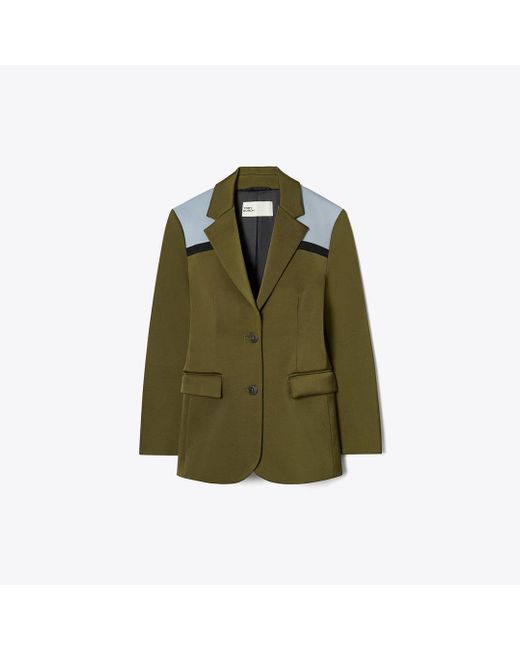 Tory Burch Green Colorblock Stretch Blazer