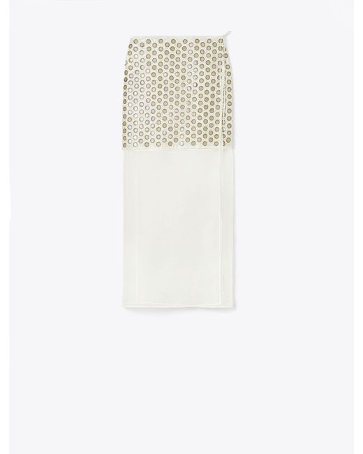 Tory Burch White Mirror Embellished Double-layer Skirt