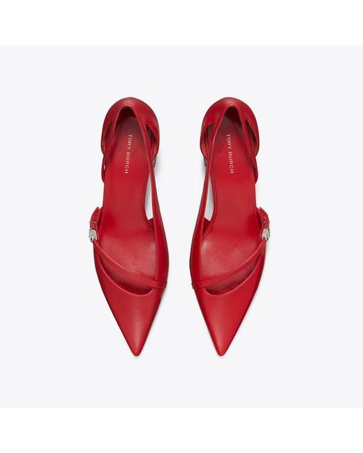 Tory Burch Red Double T Buckle D'Orsay Pump