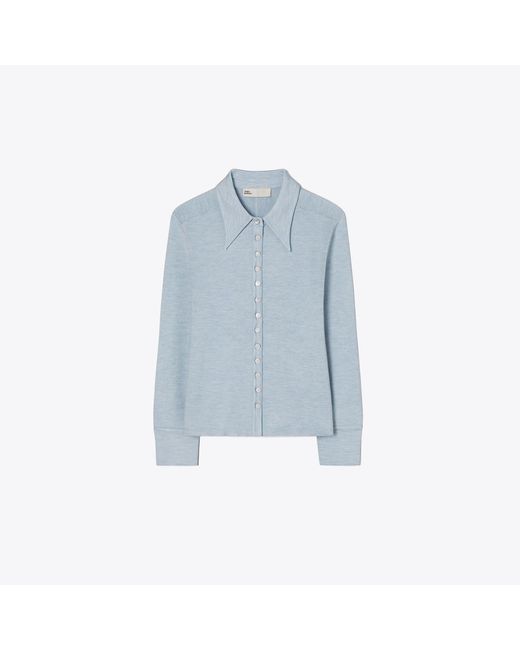 Tory Burch Blue Silk Polo Cardigan