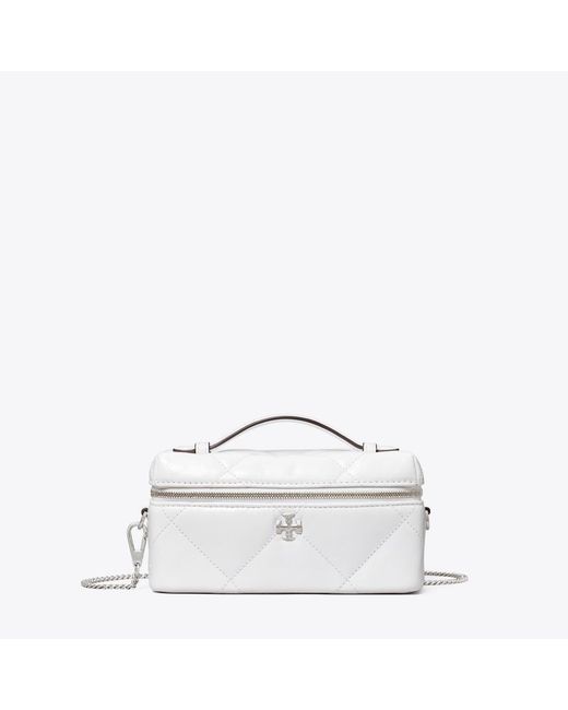 Tory Burch White Kira Diamond Quilt Distressed Vanity Case, One Size