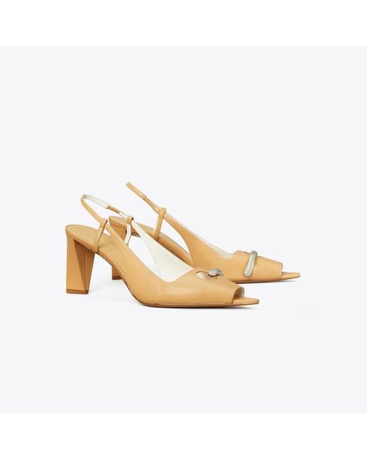 Tory Burch Metallic Pierced Peep-Toe Slingback