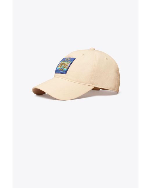 Tory Sport Tory Burch Cotton Baseball Hat With Patch in French Cream