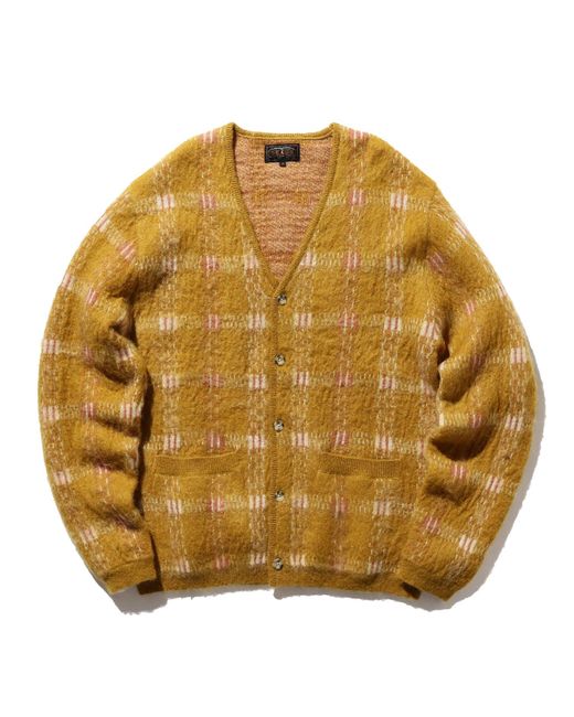 Beams Plus Wool Cardigan Check Pattern Jacquard Mohair 9g in Metallic for Men | Lyst