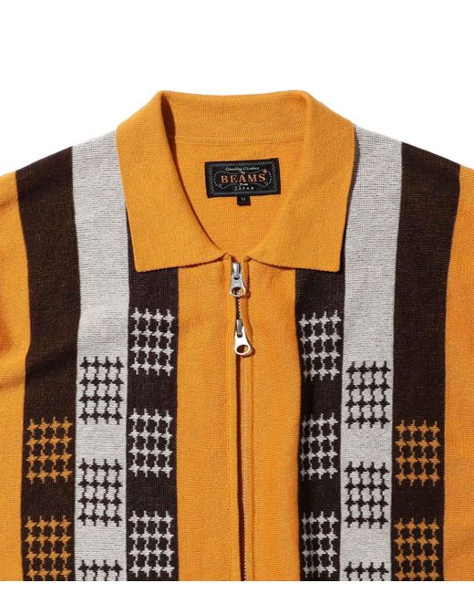 Beams Plus Linen Zip Knit Polo Stripe 