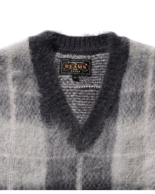 Beams Plus Mohair Check Pullover Knit Vest in Gray for Men | Lyst