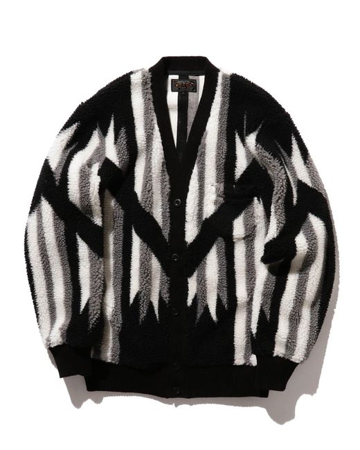 Beams Plus Synthetic Cardigan Boa Native Rag Pattern in Black for Men | Lyst