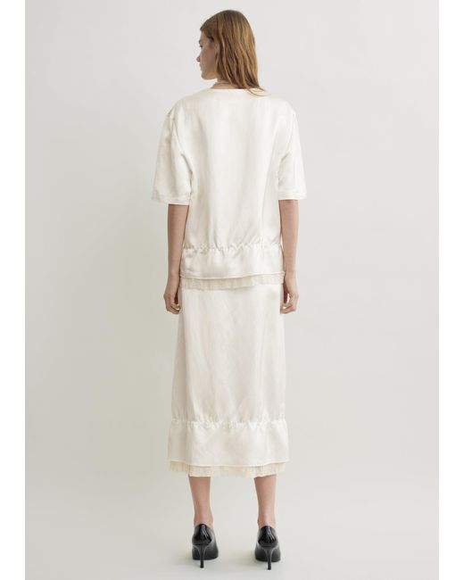 Totême White V-Neck Satin Pullover