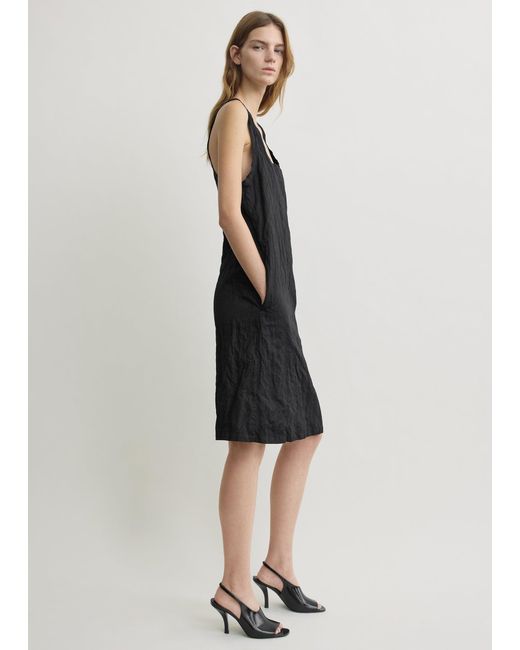 Totême Black Crinkled Cotton Tank Dress