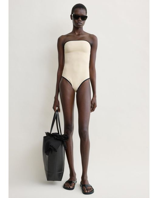 Totême White Stripe Edge Strapless Swimsuit