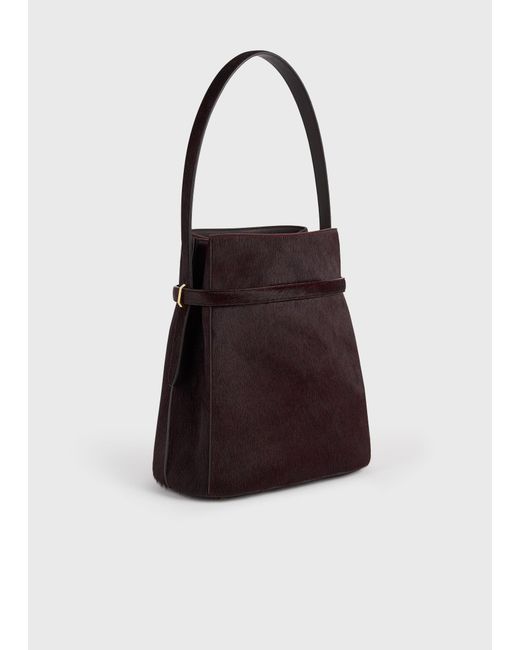 Totême White Belted Pony Hair Bucket Bag