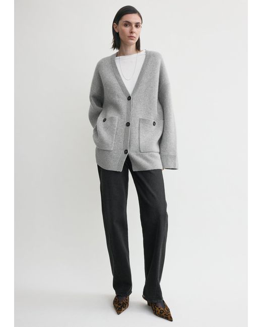 Totême Gray Longline Cardigan Pale