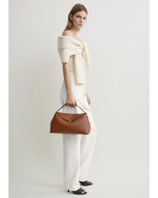 Totême Brown T-Lock Grained-Leather Top Handle