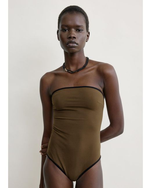 Totême Natural Stripe Edge Strapless Swimsuit
