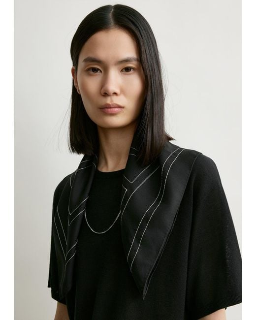 Totême Black Embroidered Monogram Silk Scarf