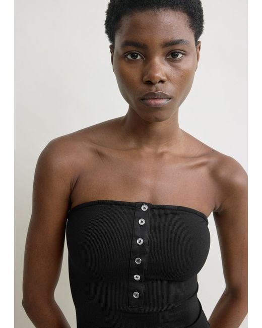 Totême Black Ribbed Strapless Swimsuit