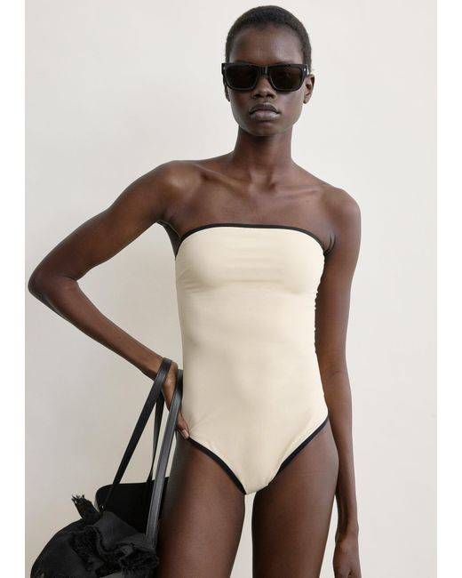 Totême White Stripe Edge Strapless Swimsuit