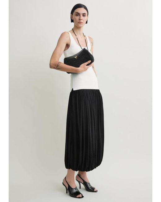 Totême Black T-Lock Woven-Leather Clutch