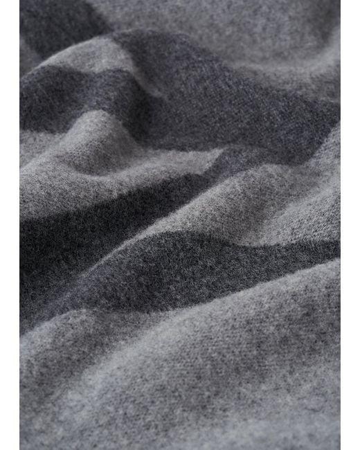 Totême  Gray Monogram Jacquard Wool Scarf Dark Mélange