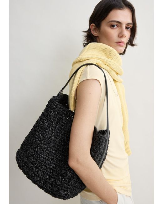 Totême  Black Medium Belted Paper Raffia Tote
