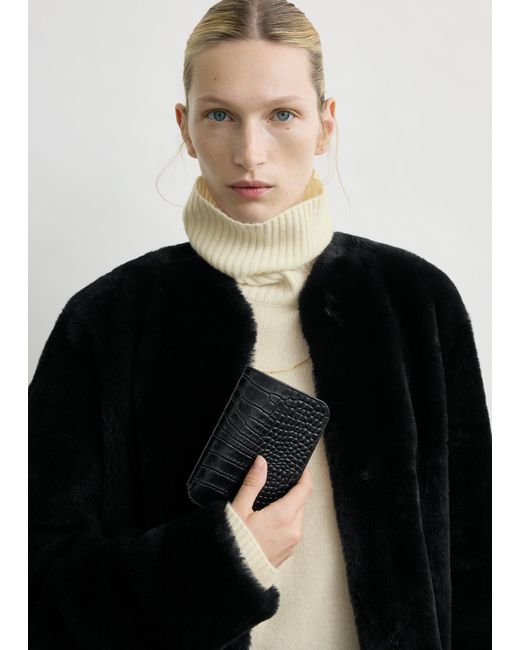 Totême Black Croco-Embossed Passport Holder