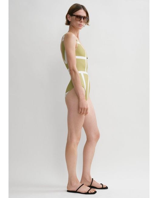 Totême White Monogram Swimsuit Melon/Ecru