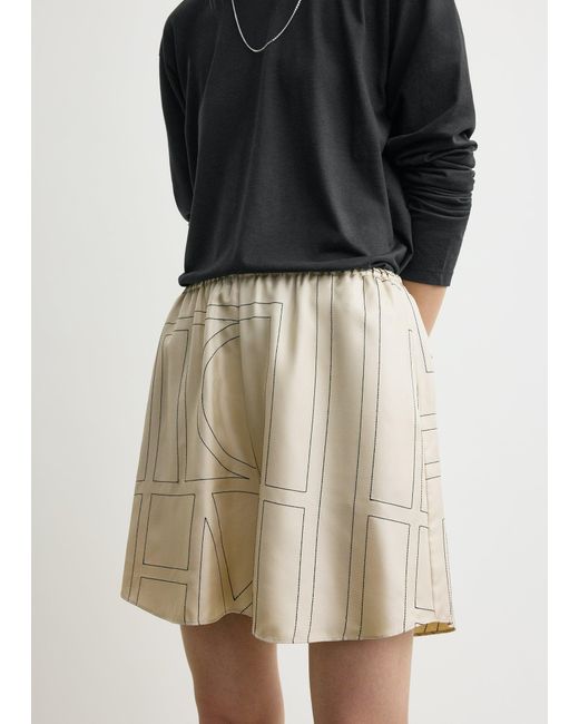 Totême Black Monogram Silk Pj Shorts Ivory