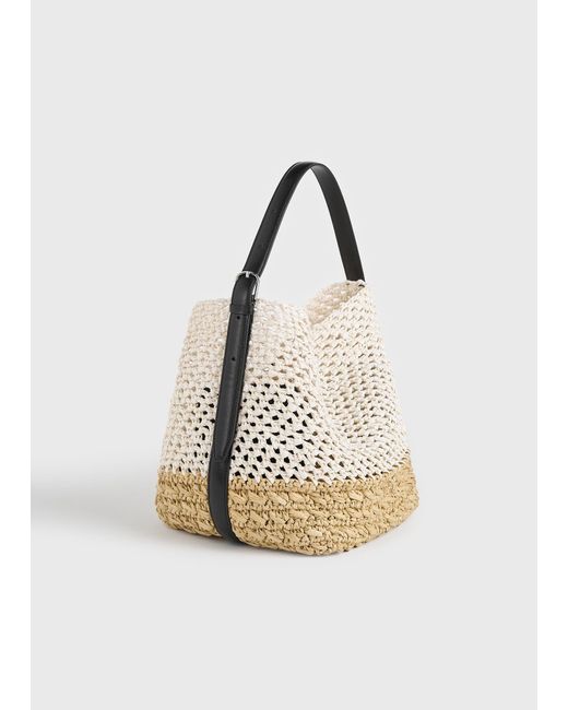 Totême White Medium Belted Paper Raffia Tote Ecru/Vanilla