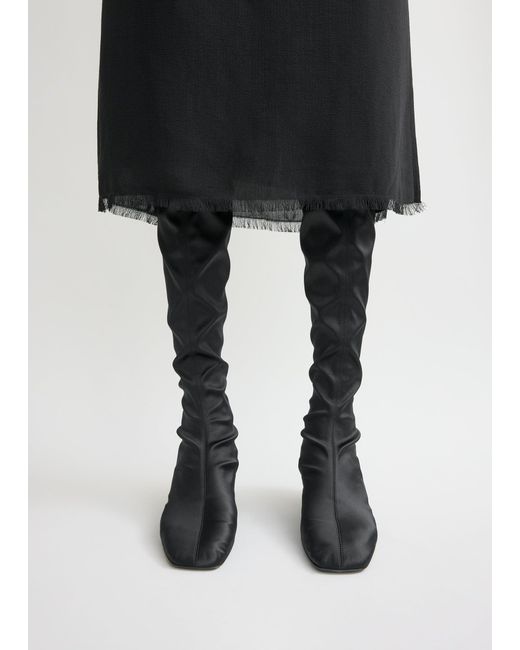 Totême  Black Satin Knee-High Boots