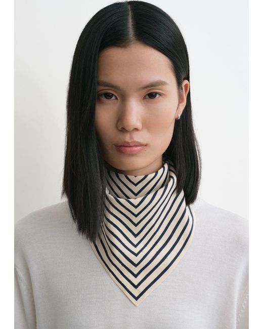 Totême White Signature Monogram Silk Scarf Crème