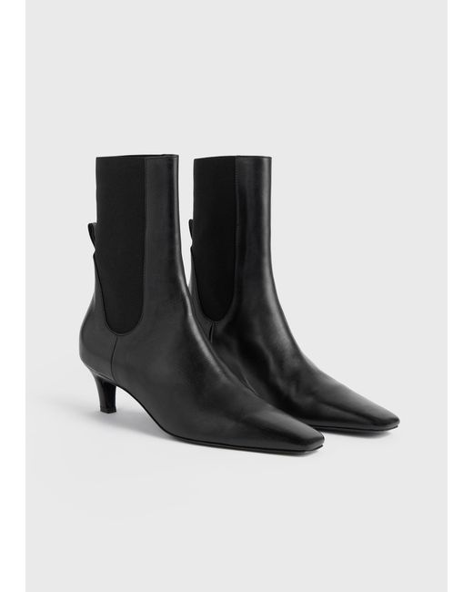 Totême  Black Leather Mid-Heel Boots
