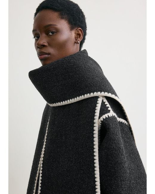 Totême Black Embroidered Scarf Jacket Dark Mélange