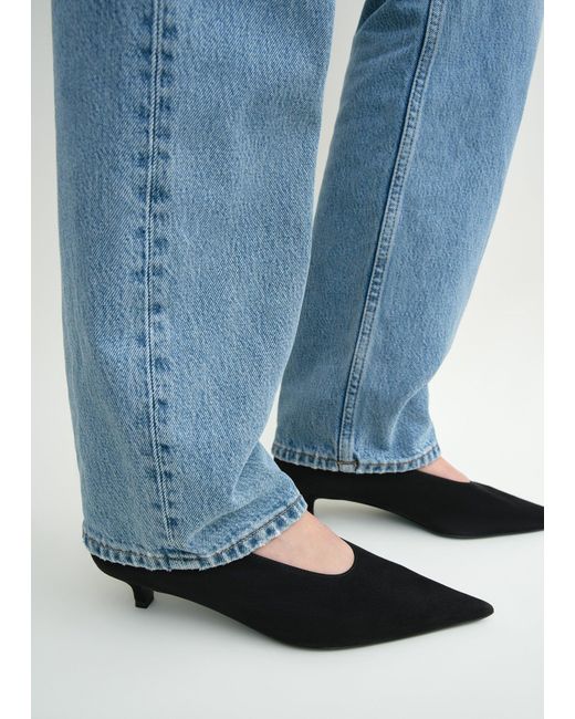 Totême White Sharp Suede Kitten Pumps