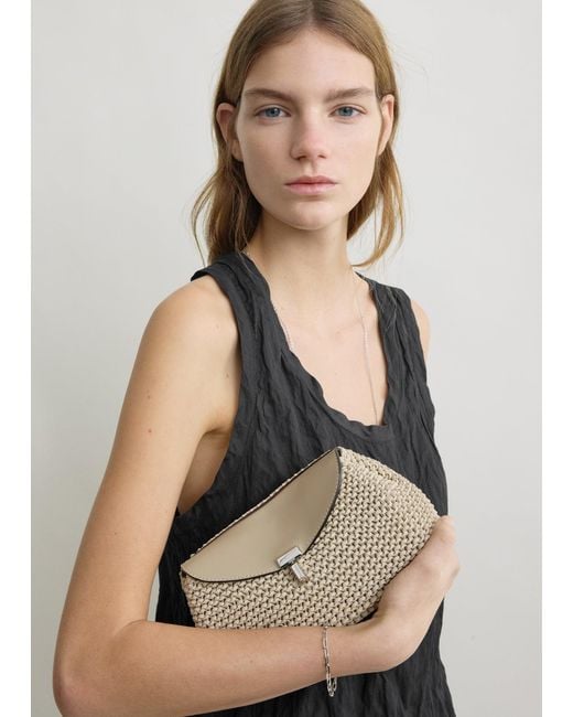 Totême White Mini T-Lock Woven-Leather Clutch