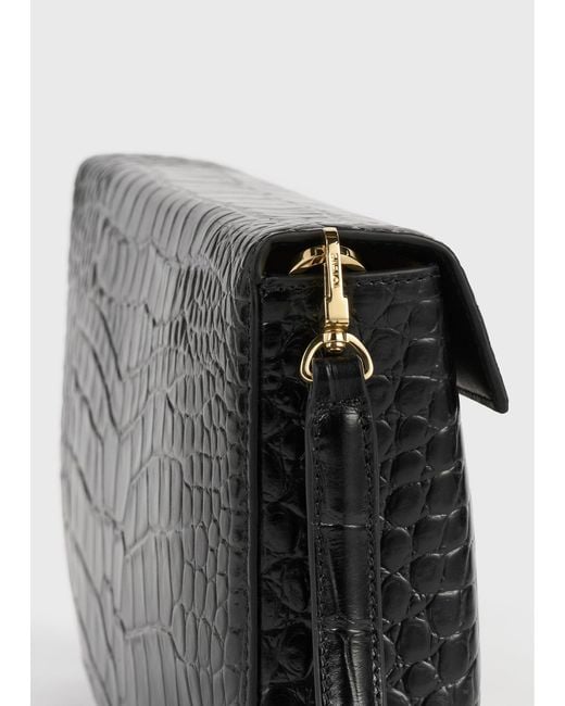 Totême Black Clip Croco-Embossed Clutch