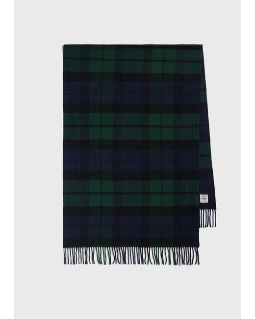 Totême Black Checked Cashmere Scarf Midnight